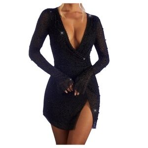 Oh Polly Black Sparkle Mini Dress